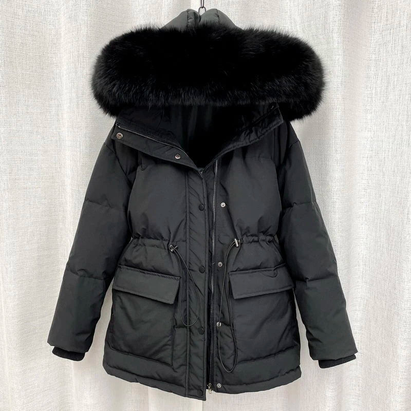 Beige / S Women Thick Warm Padded Fur Parka - skyjackerz