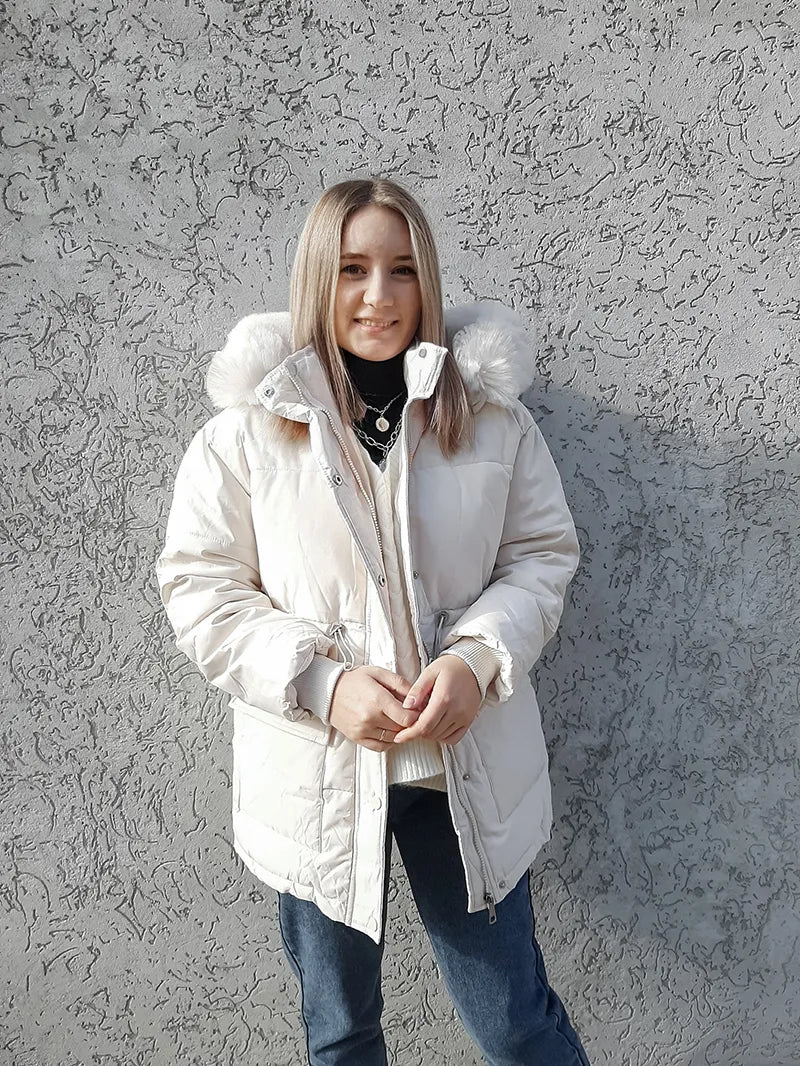 Beige / S Women Thick Warm Padded Fur Parka - skyjackerz