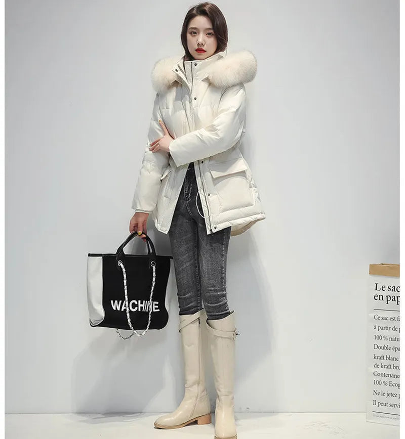 Beige / S Women Thick Warm Padded Fur Parka - skyjackerz