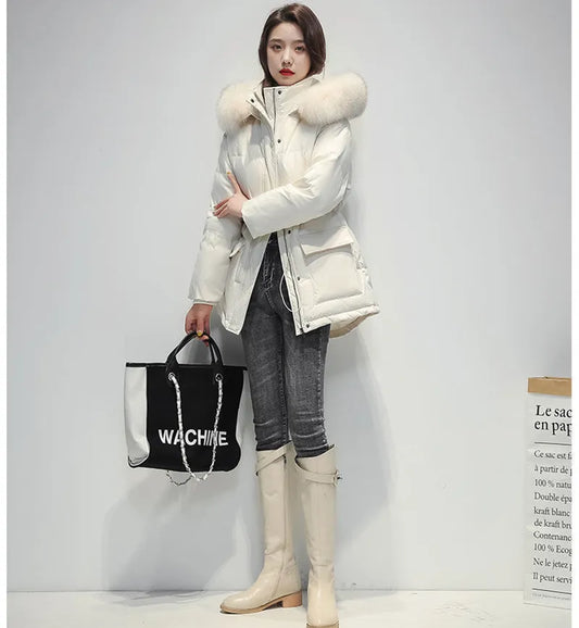 Beige / S Women Thick Warm Padded Fur Parka - skyjackerz