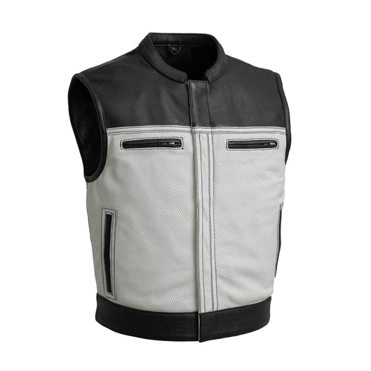 Black - White / Small Lowrider Menโs Perforated Leather Vest - skyjackerz