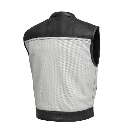 Black - White / Small Lowrider Menโs Perforated Leather Vest - skyjackerz