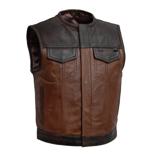 Small Vintage Whiskey Brown Motorcycle Leather Vest - skyjackerz
