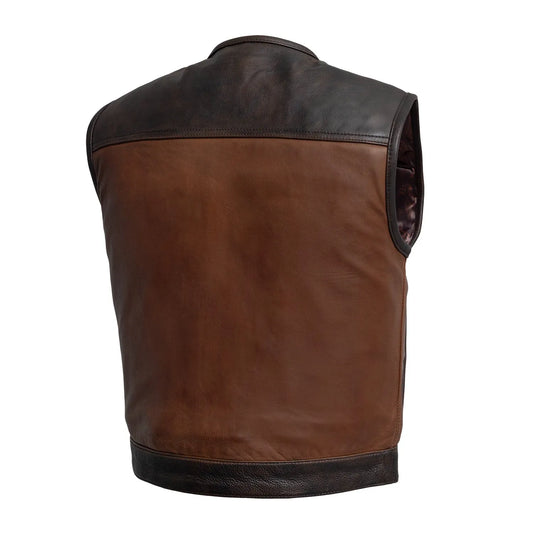 Small Vintage Whiskey Brown Motorcycle Leather Vest - skyjackerz