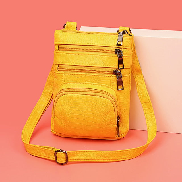 Turmeric Women's Leather Shoulder Bag - Multi-Pockets Casual Handbag - skyjackerz
