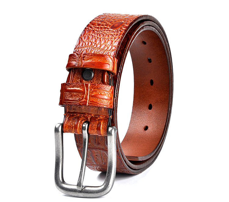Black / 95 cm Men's Designer Belt with Crocodile Pattern - skyjackerz