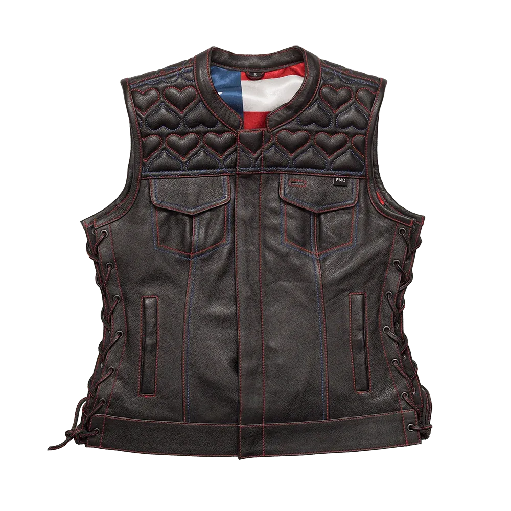 Black / X Small Rosie Women's Club Style Motorcycle Leather Vest - skyjackerz