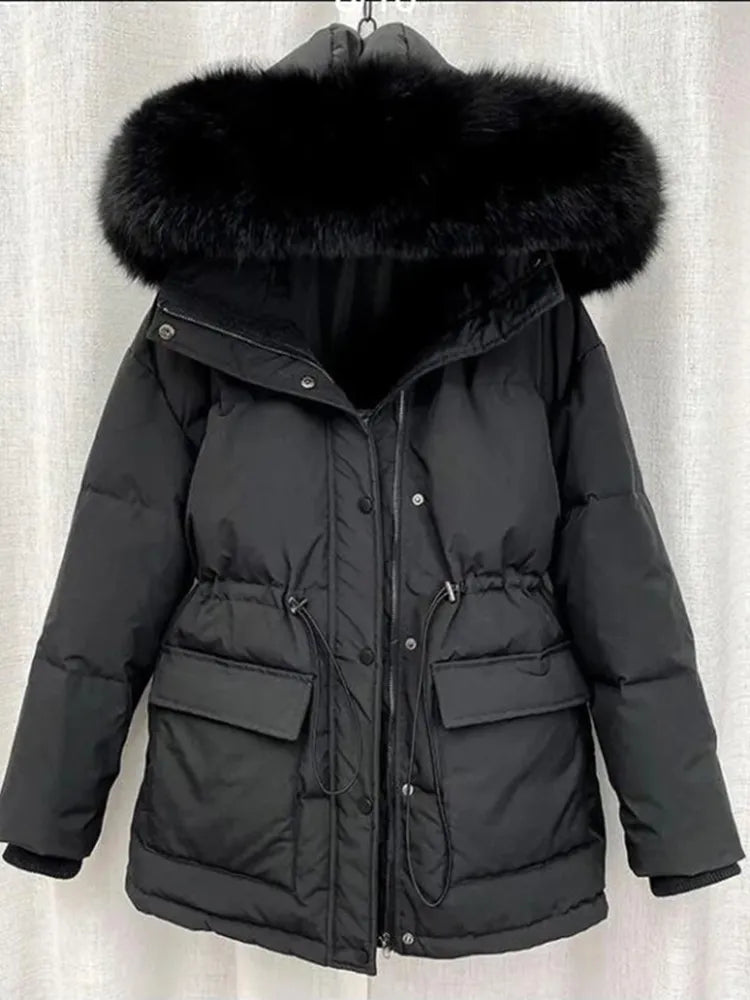 black / S Women Thick Warm Padded Fur Parka - skyjackerz