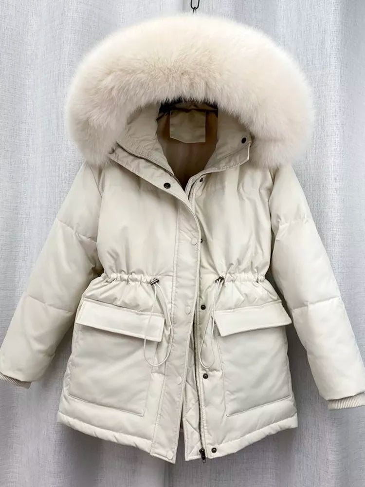 Beige / S Women Thick Warm Padded Fur Parka - skyjackerz