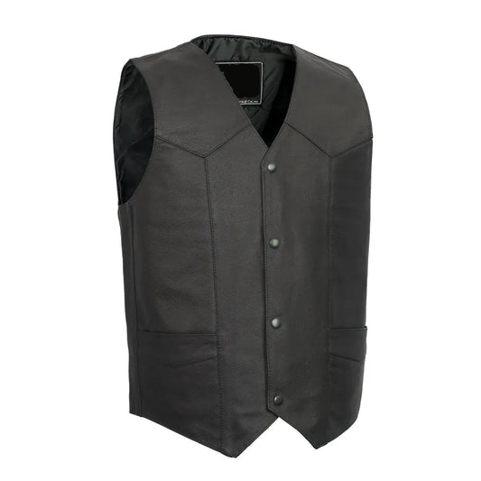 Black / Small Top Shot - Men's Motorcycle Western Style Leather Vest - skyjackerz