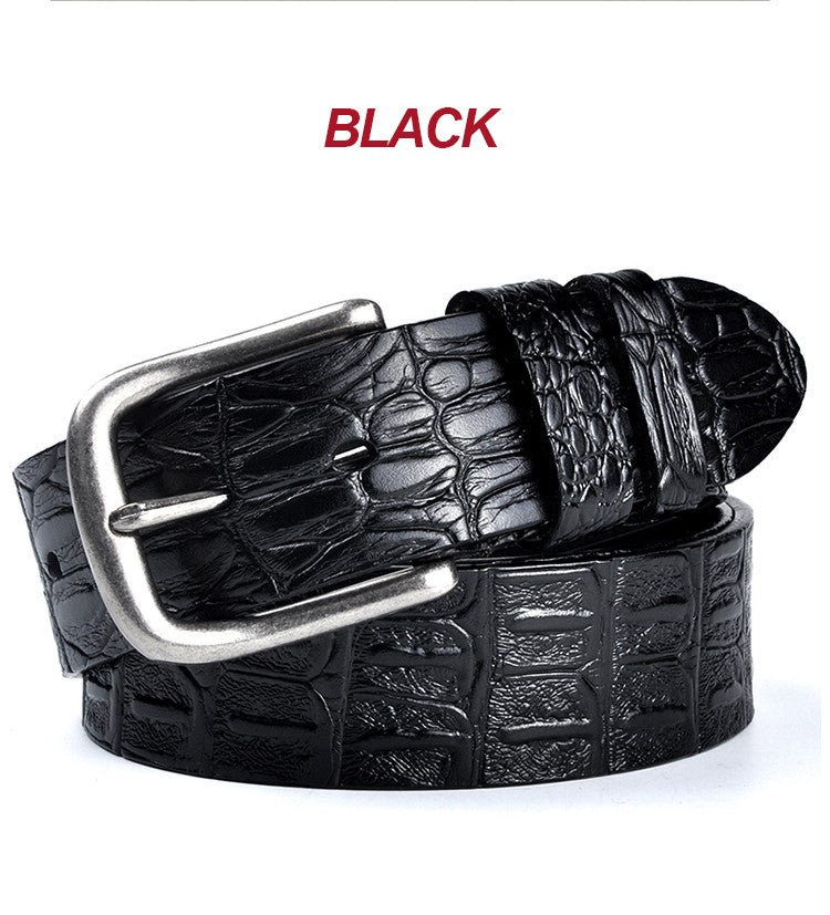 Black / 95 cm Men's Designer Belt with Crocodile Pattern - skyjackerz