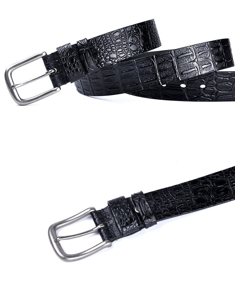 Black / 95 cm Men's Designer Belt with Crocodile Pattern - skyjackerz