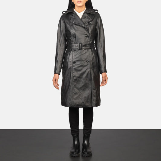Small Women's Black Leather Coat - skyjackerz