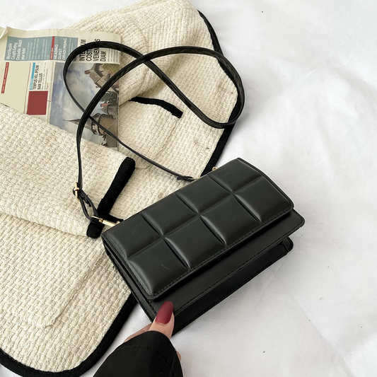 Black Women's Leather Shoulder Bag - Chocolate Pattern Crossbody - skyjackerz