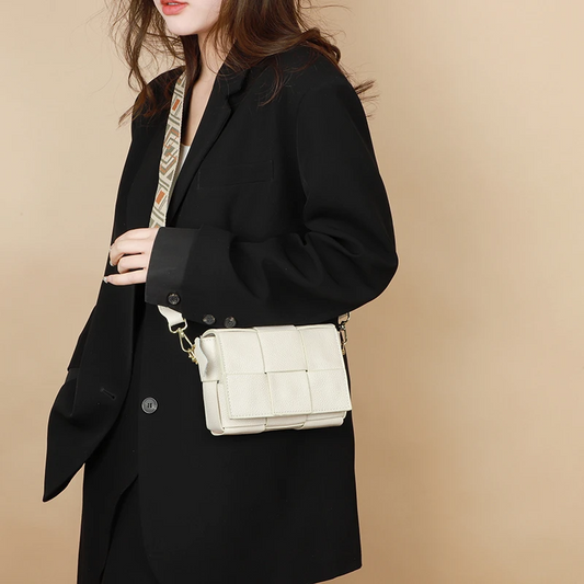 Beige Luxury Woven Leather Shoulder Bag for Women - skyjackerz
