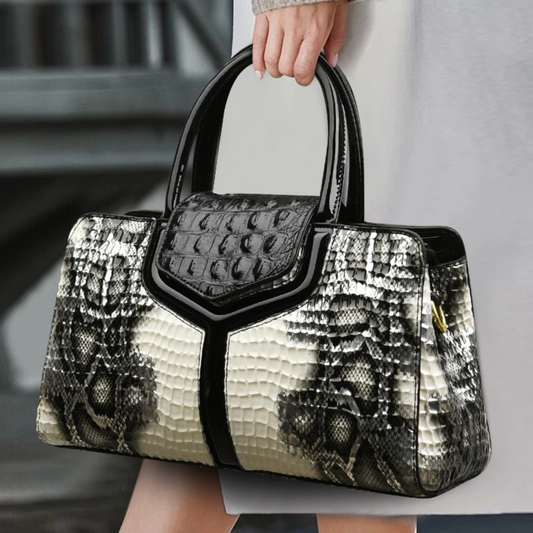 Beige Women's Luxury Crocodile Pattern Leather Shoulder Bag - skyjackerz