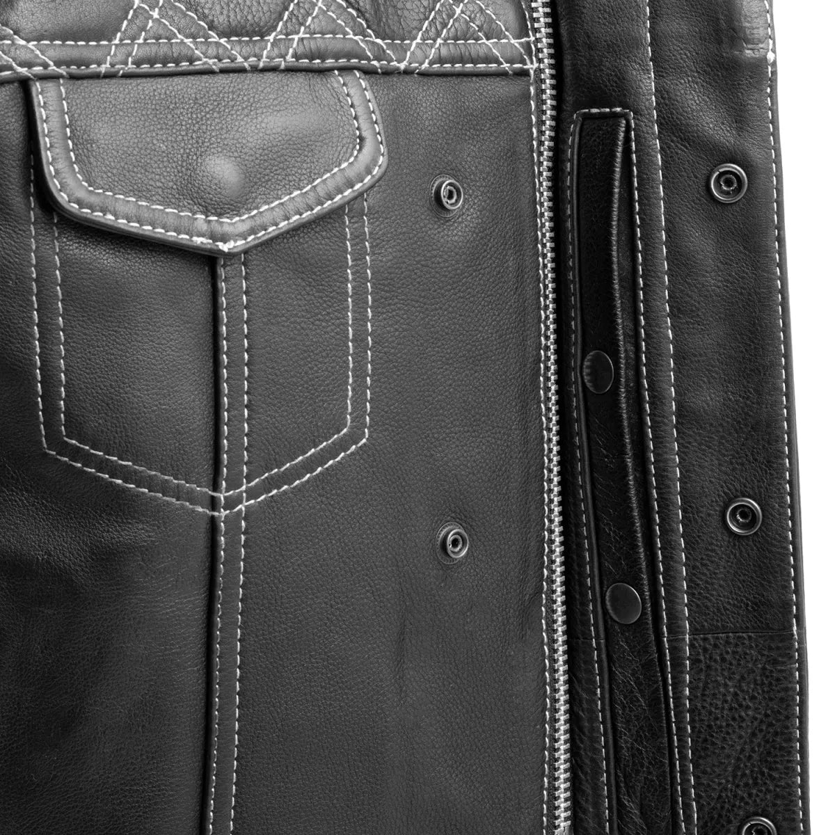Black / Small Downside Men's Club Style Leather Vest - skyjackerz