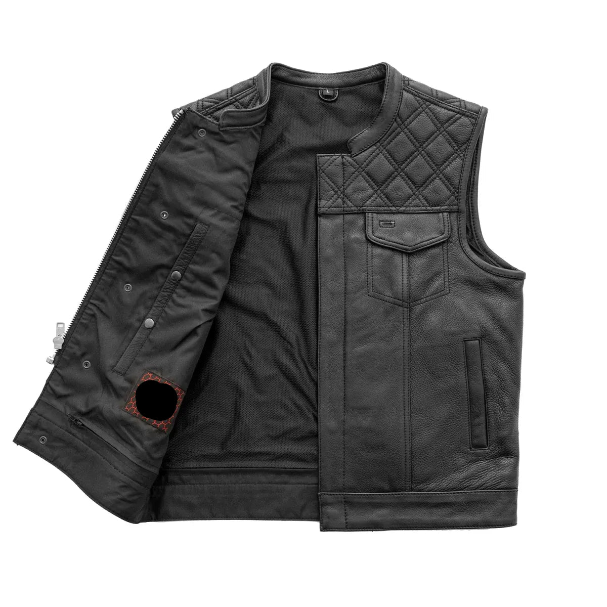Black / Small Downside Men's Club Style Leather Vest - skyjackerz