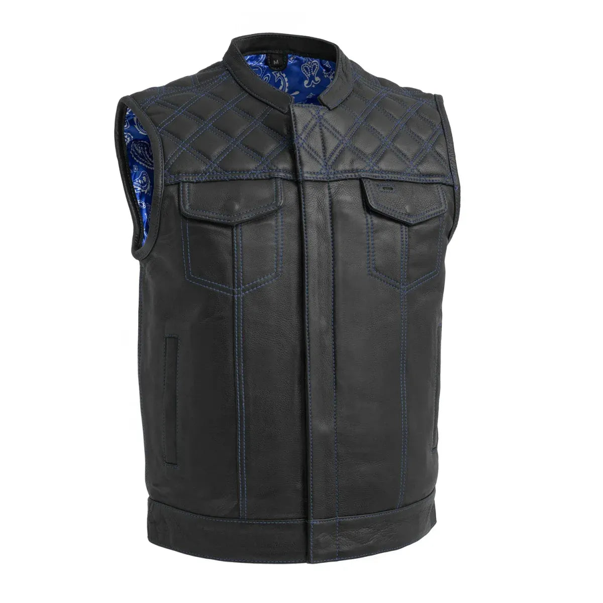Black - Blue / Small Downside Men's Club Style Leather Vest - skyjackerz