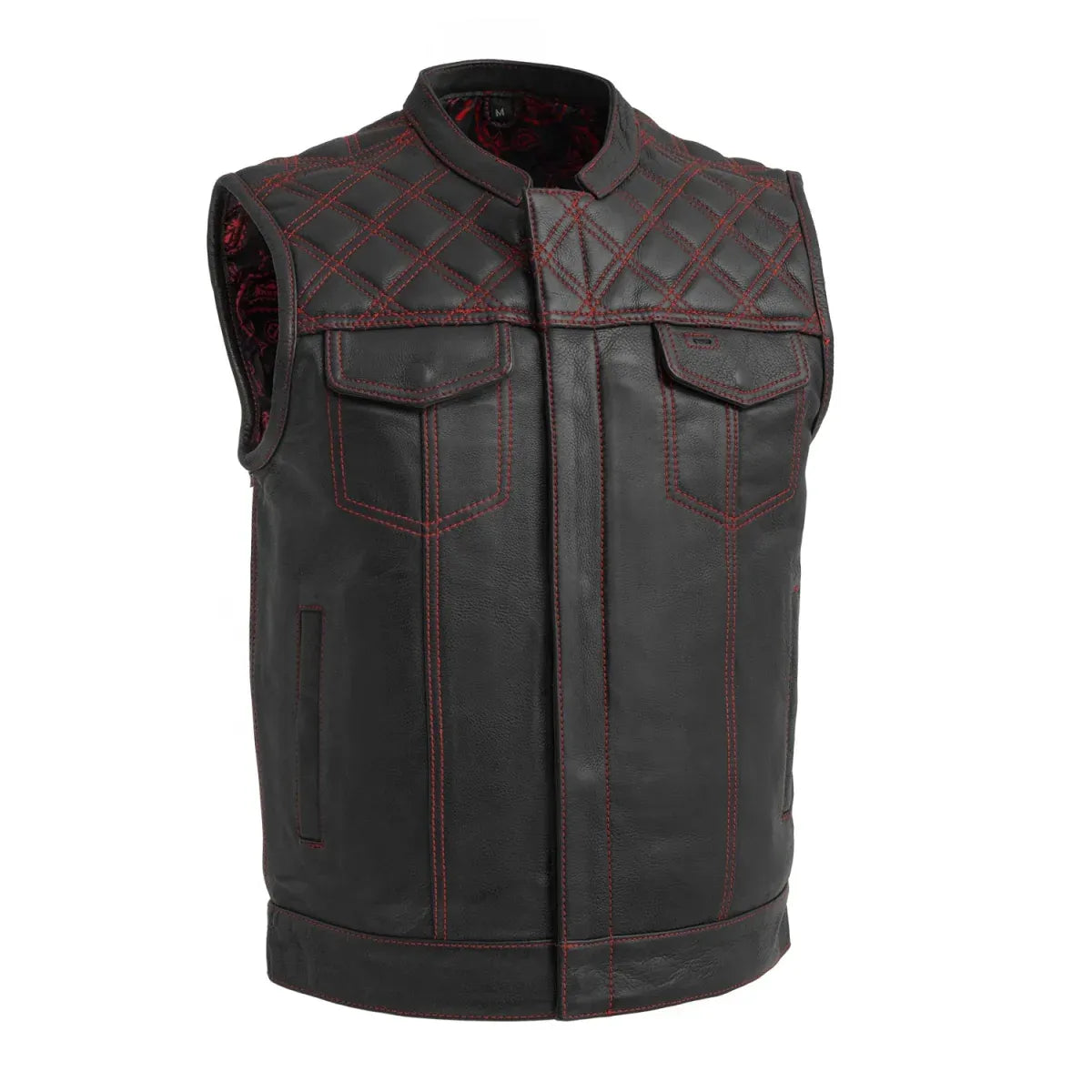 Black - Red / Small Downside Men's Club Style Leather Vest - skyjackerz