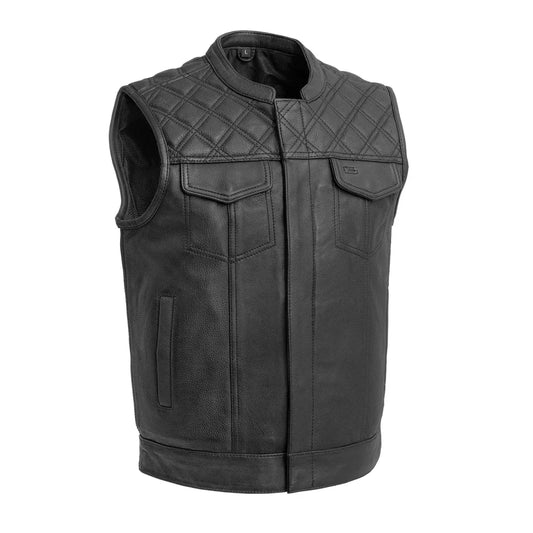 Black / Small Downside Men's Club Style Leather Vest - skyjackerz