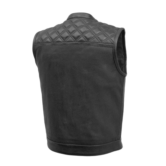 Black / Small Downside - Men's Perforated Club Style Leather Vest - skyjackerz