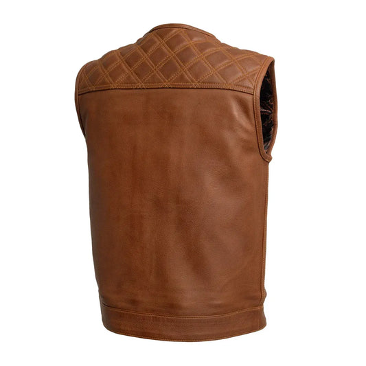 Cognac / Small DUST DEVIL - Men's Club Style Leather Vest - skyjackerz
