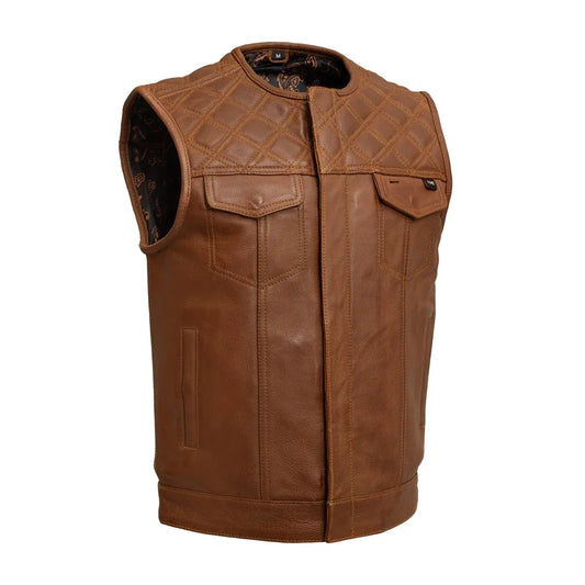 Cognac / Small DUST DEVIL - Men's Club Style Leather Vest - skyjackerz