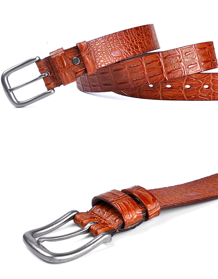 Black / 95 cm Men's Designer Belt with Crocodile Pattern - skyjackerz