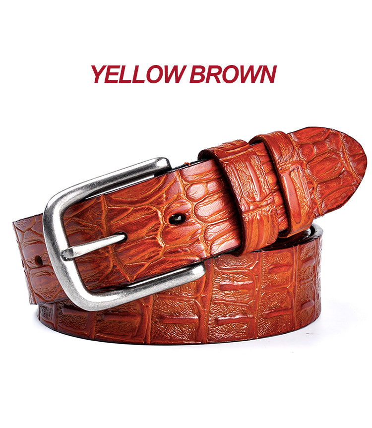 Black / 95 cm Men's Designer Belt with Crocodile Pattern - skyjackerz