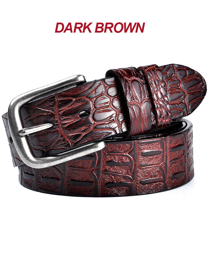 Black / 95 cm Men's Designer Belt with Crocodile Pattern - skyjackerz