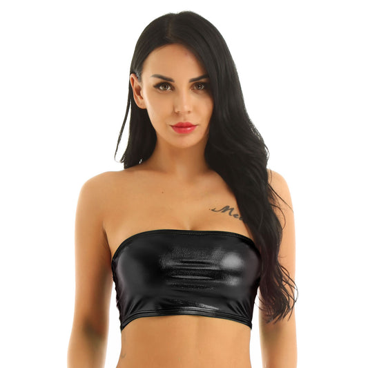 Black / M Women Leather Rave Tube Top - skyjackerz