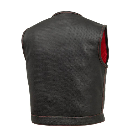 Red / Small Lowside Men's Perforated Motorcycle Leather Vest - skyjackerz