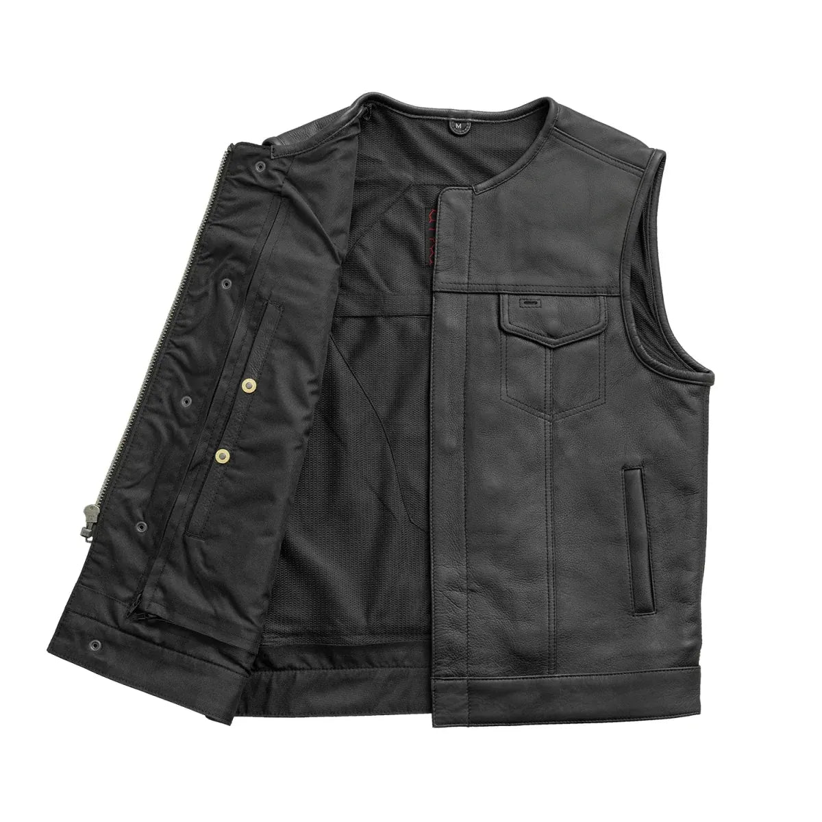 Black / Small No Rival Men's Motorcycle Leather Vest - skyjackerz
