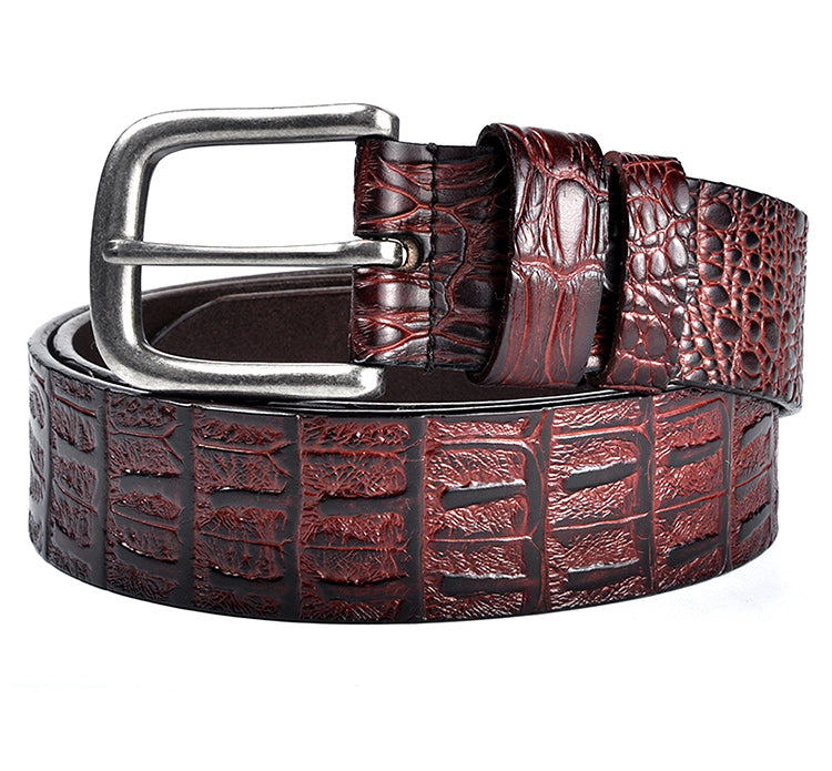 Black / 95 cm Men's Designer Belt with Crocodile Pattern - skyjackerz