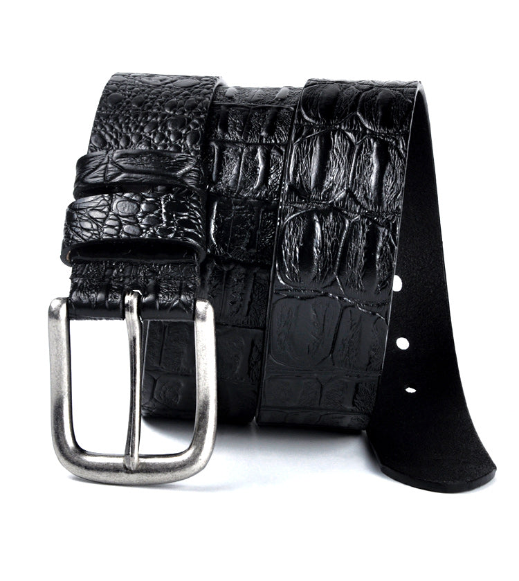 Black / 95 cm Men's Designer Belt with Crocodile Pattern - skyjackerz