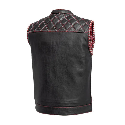 Red - White / Small Sinister - Men's Motorcycle Leather Vest - skyjackerz