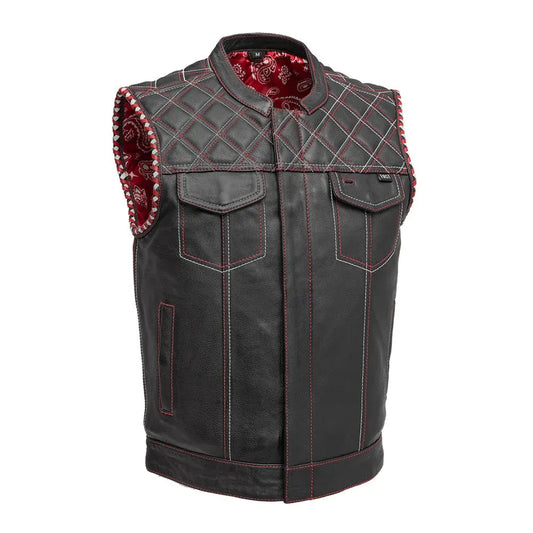 Red - White / Small Sinister - Men's Motorcycle Leather Vest - skyjackerz