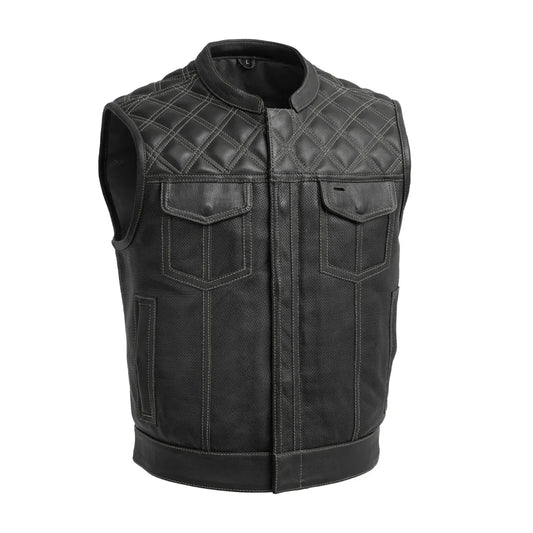 Grey / Small Upside Men's Motorcycle Perforated Leather Vest - skyjackerz