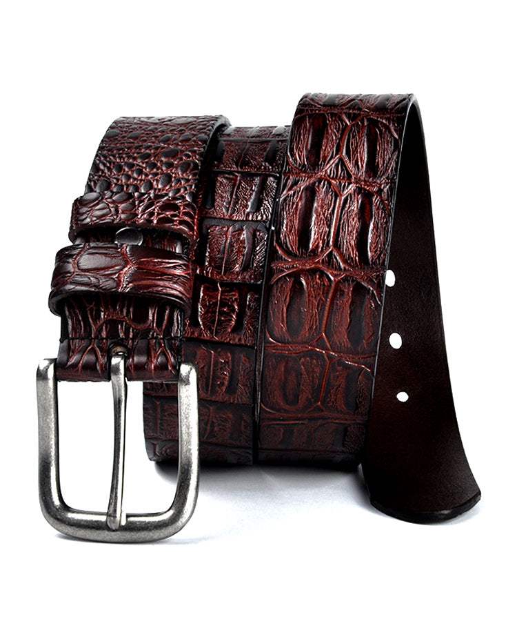 Black / 95 cm Men's Designer Belt with Crocodile Pattern - skyjackerz