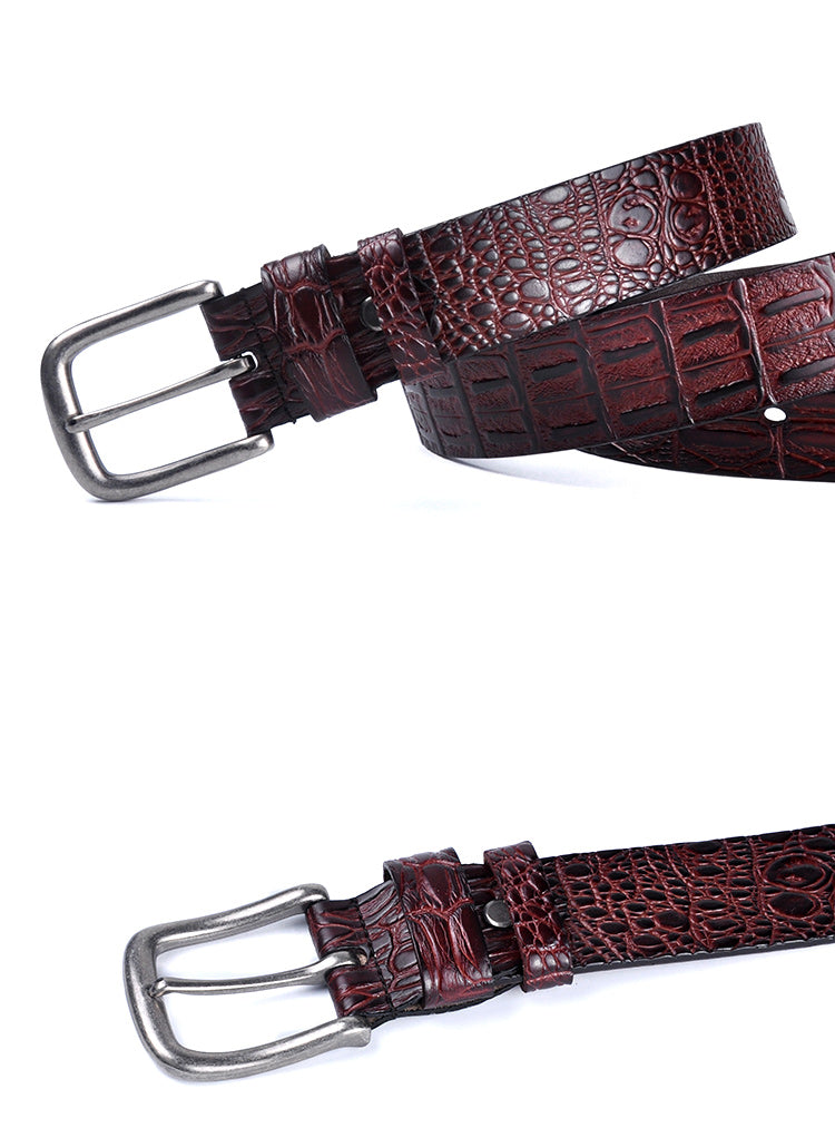 Black / 95 cm Men's Designer Belt with Crocodile Pattern - skyjackerz