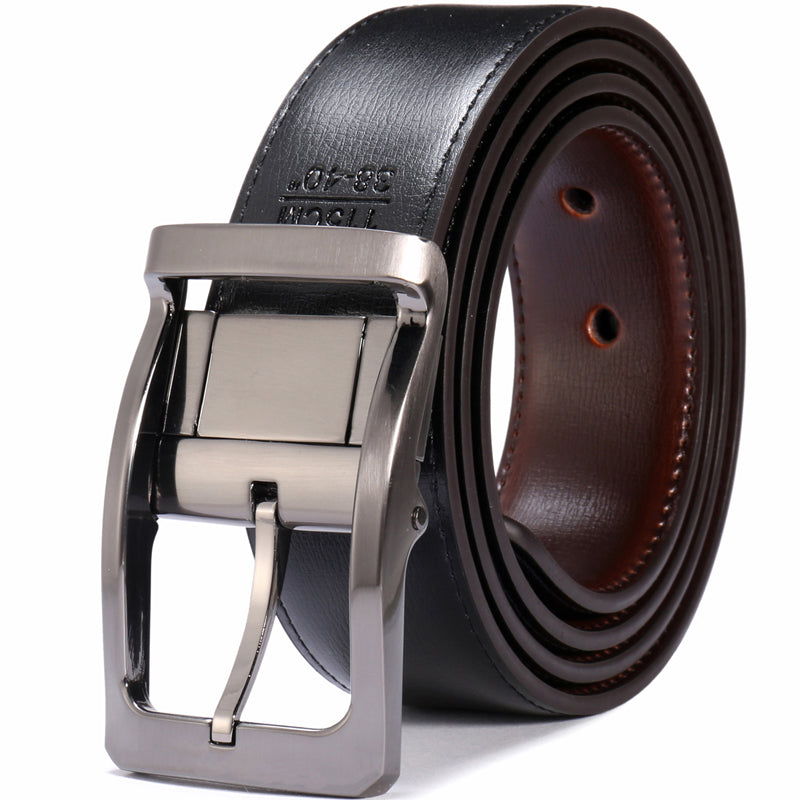 Black / Light-Brown / 90 Men's Reversible Genuine Leather Belt - skyjackerz