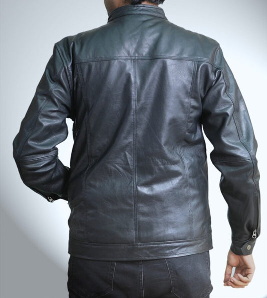 Triple stitched Black Leather Jacket For Men - skyjackerz