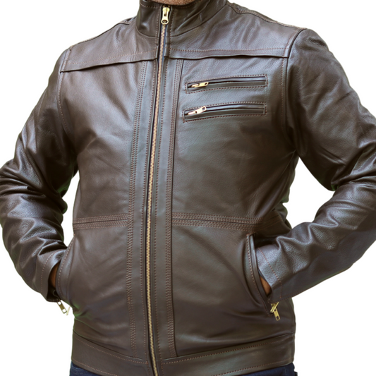 Medium Dark Brown Leather Jacket For Men - skyjackerz