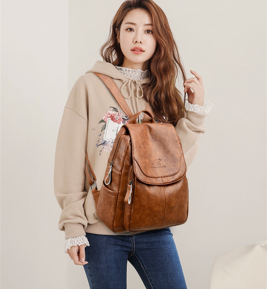 Golden Grace Leather Backpack for Women - Stylish Leather Bag - skyjackerz
