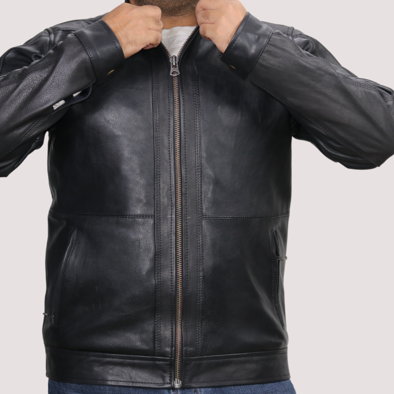 Medium Triple Stitched Connor Black Leather Jacket For Men - skyjackerz