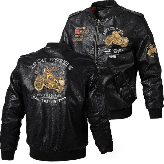 Black / Medium Custom Men's Biker Leather Jacket - skyjackerz