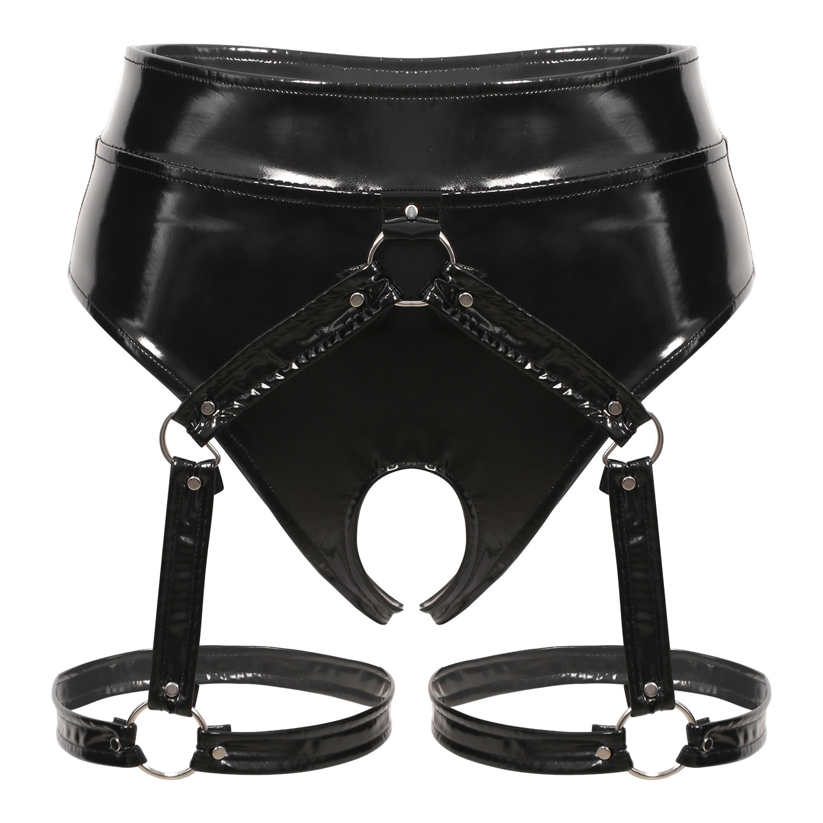 Black / S Women's Black Leather Shiny Panties - skyjackerz