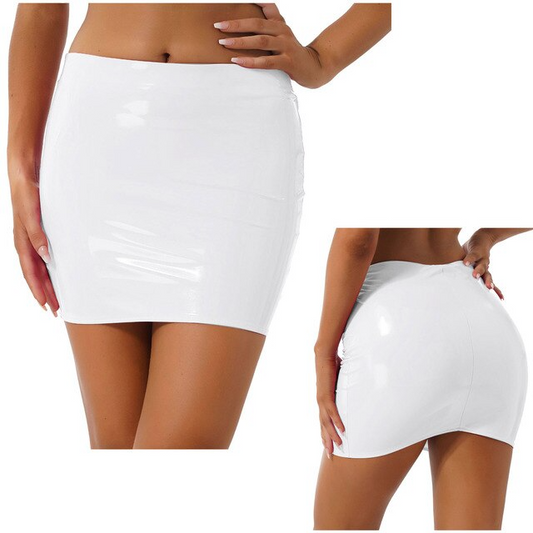 White / S Glossy Latex Miniskirt For Women - skyjackerz