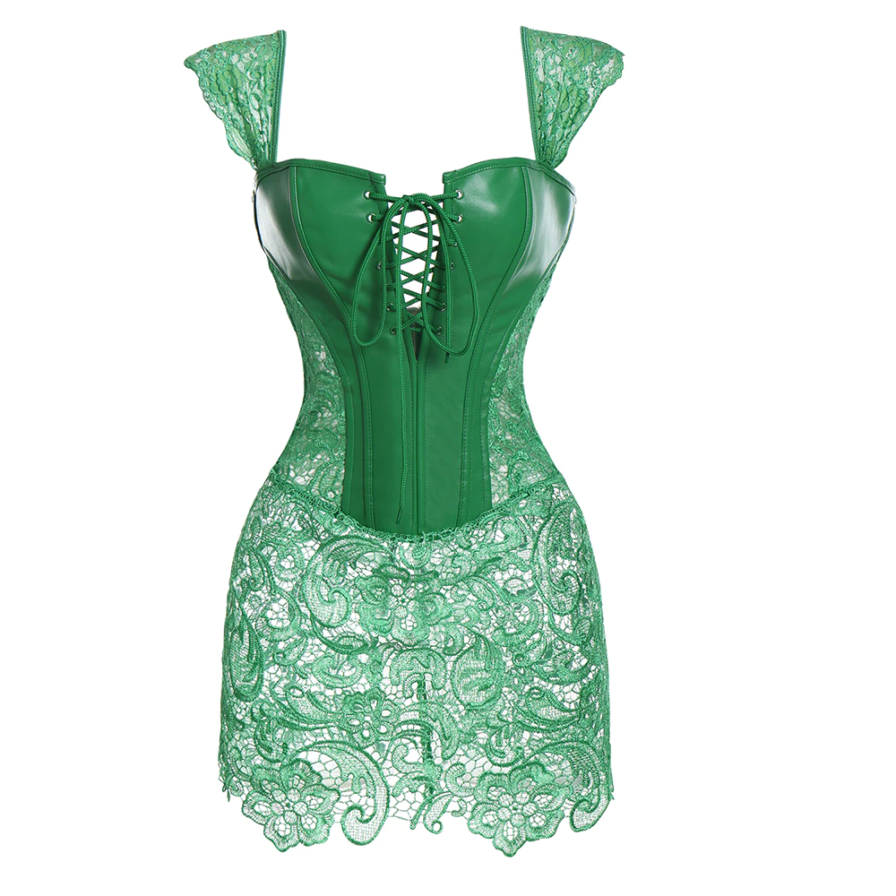 Green / S Women's Steam Punk Leather Corset - skyjackerz